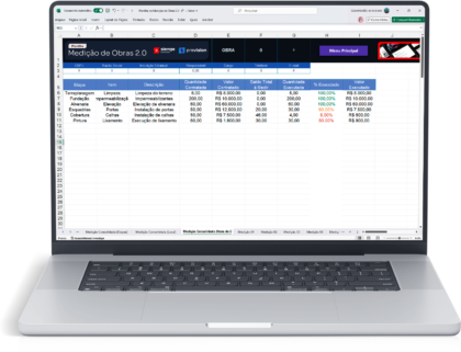 mockup da planilha de medição de obras 2.0